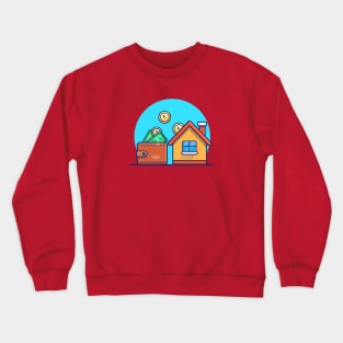 House With Wallet And Money Cartoon Crewneck Sweatshirt